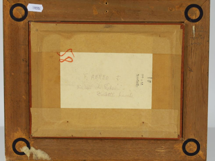 	HERBO. "La maison du pêcheur"  Huile sur carton, signée en bas à gauc