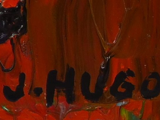 J. HUGON. "Bouquet de fleurs" Huile sur toile.  Signée en bas à droite