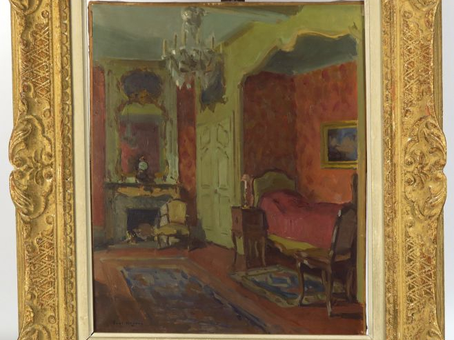 Paul HUGUES "Intérieur" Huile sur toile. Signée en bas à gauche. 46 x 