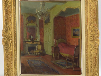 Vente aux enchères Paul HUGUES "Intérieur" Huile sur toile. Signée en bas à gauche. 46 x 