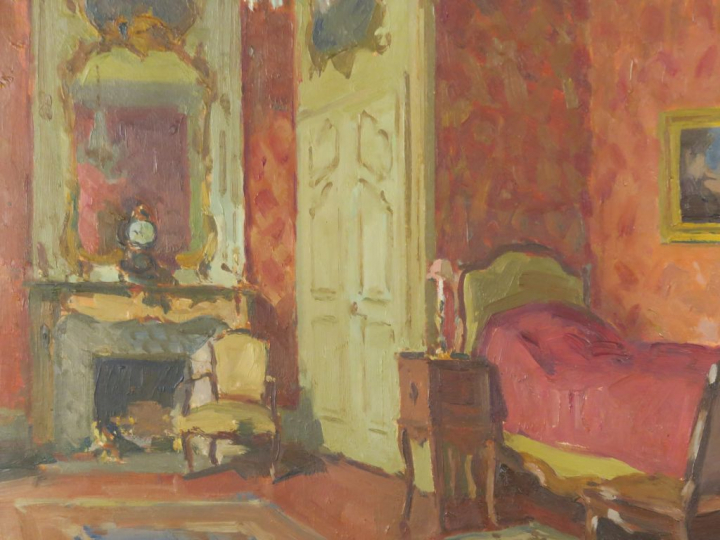 Paul HUGUES "Intérieur" Huile sur toile. Signée en bas à gauche. 46 x 