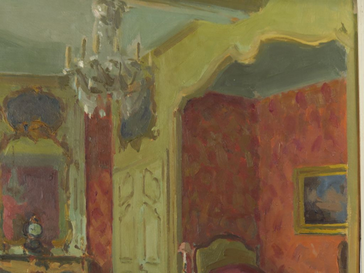 Paul HUGUES "Intérieur" Huile sur toile. Signée en bas à gauche. 46 x 
