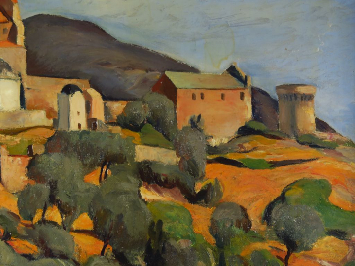 	KUAPIL. "Village espagnol" Huile sur toile.  Signée en bas et datée 1