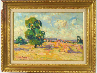 Vente aux enchères 	Ferro LAGRÉE « La moisson » Huile sur toile. Signée en bas à gauche. 