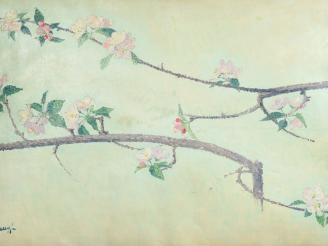 Vente aux enchères LAUGÉ Achille, 1861-1944	 "Branches de pommier en fleur" Huile sur toi