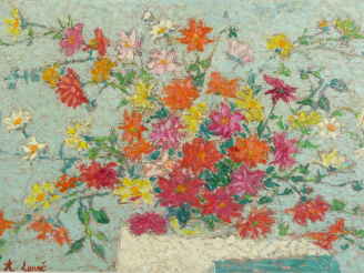 Vente aux enchères LAUGÉ Achille, 1861-1944	 "Étude de bouquet sur une nappe blanche" Hui