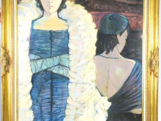 Vente aux enchères Ch. LEVIER "La loge" Huile sur toile. Signée en bas à droite 100 x 73,