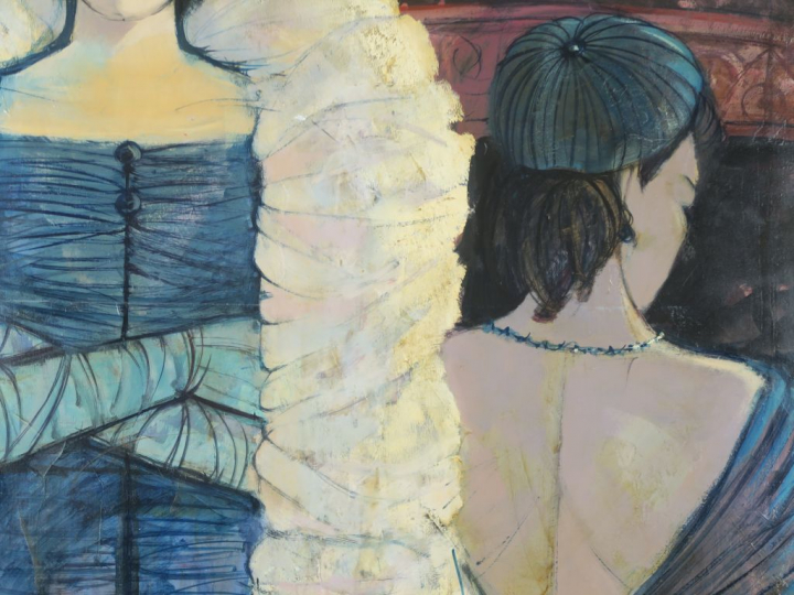 Ch. LEVIER "La loge" Huile sur toile. Signée en bas à droite 100 x 73,