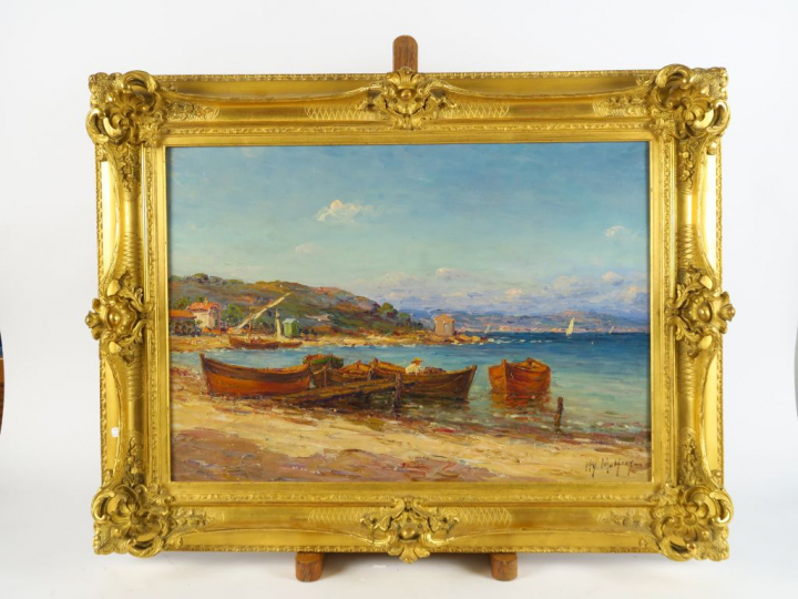 Henry MALFROY "Port de pêche" Huile sur toile. Signée en bas à droite.