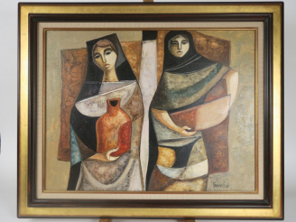 Vente aux enchères Lucio RANUCCI "Deux femmes" Huile sur toile. Signée en bas à droite et
