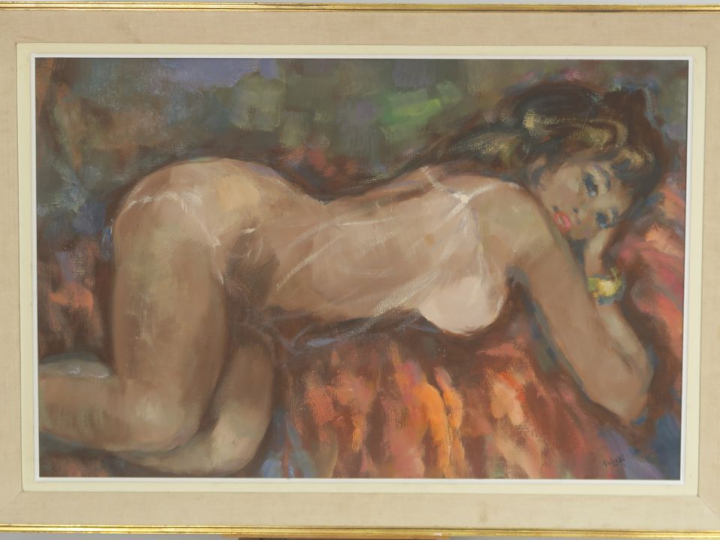 	G. WENDEL. "Femme nue" Huile sur toile.  Signée en bas à droite.  Dim