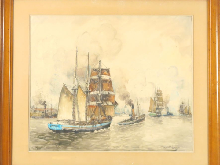 Franck WILL.  "Fécamp » Aquarelle.  Signée en bas à droite. Dim. 43 x 