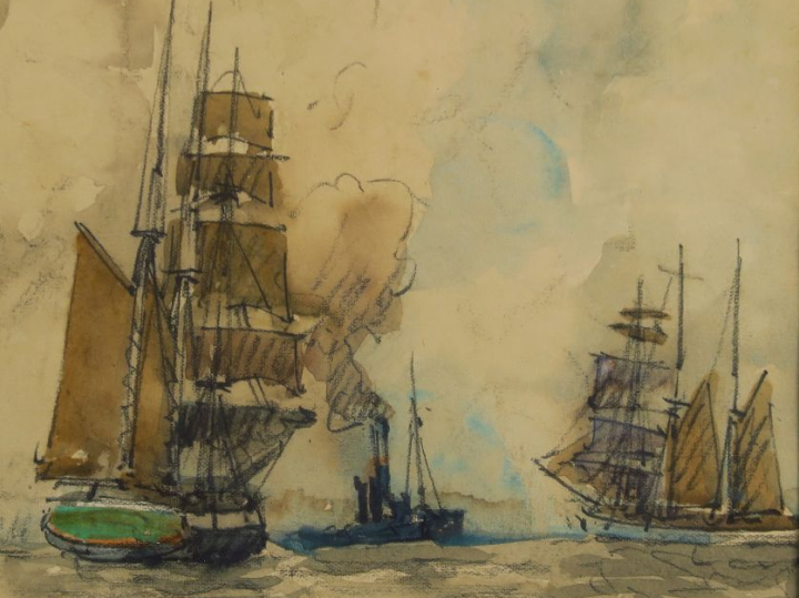 Franck WILL.  "Fécamp » Aquarelle.  Signée en bas à droite. Dim. 43 x 