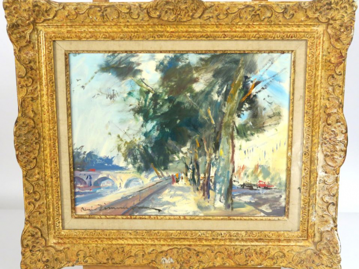 	René ZIMMERMAN « Le pont Marie » Huile sur panneau. Signée en bas à g