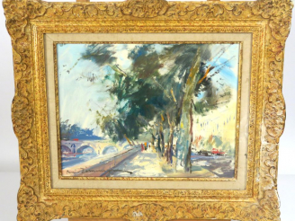 Vente aux enchères 	René ZIMMERMAN « Le pont Marie » Huile sur panneau. Signée en bas à g