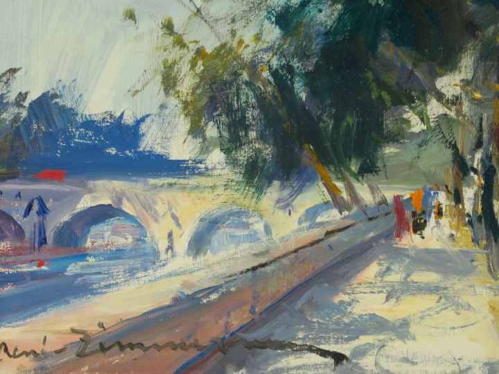 	René ZIMMERMAN « Le pont Marie » Huile sur panneau. Signée en bas à g