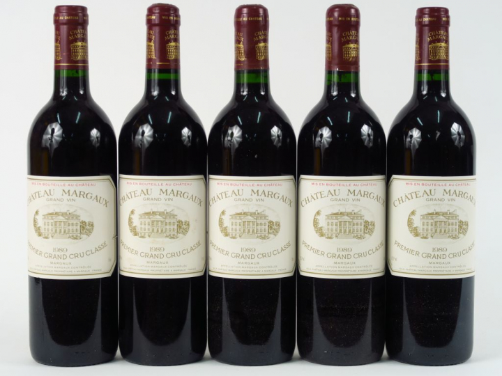 5 BOUTEILLES CHÂTEAU MARGAUX 1er GCC MARGAUX - 1989 - CBO - 3 CAPSULES