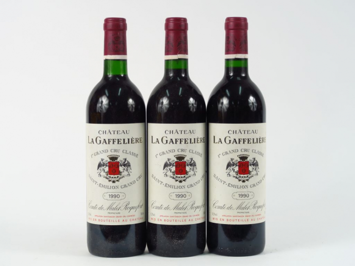 3 BOUTEILLES CHÂTEAU LA GAFFELIERE 1er GCC ST EMILION - 1990 - 2 BG