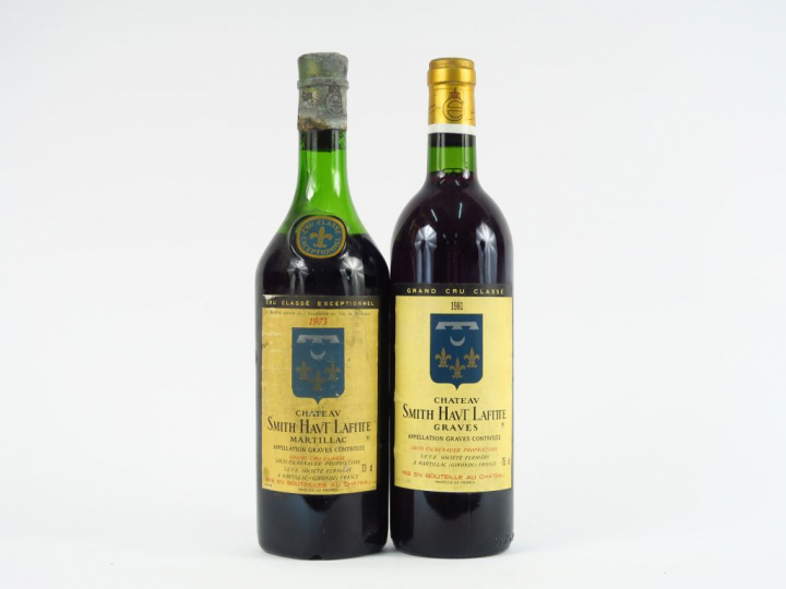 2 BOUTEILLES CHÂTEAU SMITH HAUT LAFITTE GRAVES : 1 de 1973 6 CM/1 de 1