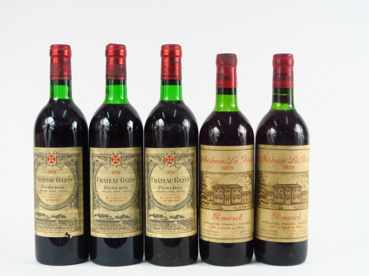 5 BOUTEILLES POMEROL : 3 CHÂTEAU GAZIN 1979 1 BG/1 LB/1 HEP - 2 CHÂTEA