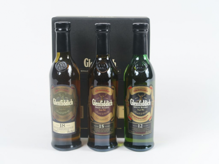 3 BOUTEILLES GLENFIDDICH (20 cl) - Embouteilleur : OB - 40° - Coffret 