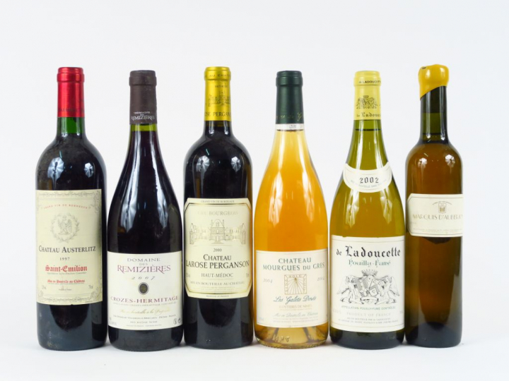 6 BOUTEILLES : 1 BOUTEILLE CROZES HERMITAGE 2007 - 1 CHÂTEAU AUSTERLIT