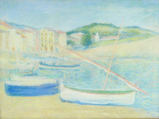Vente aux enchères LAUGÉ Achille, 1861-1944	 "Barques sur le port d’Avall à Collioure" Pa