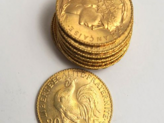 Vente aux enchères 10 pièces 20 francs or. Frais acheteur 5 % TTC