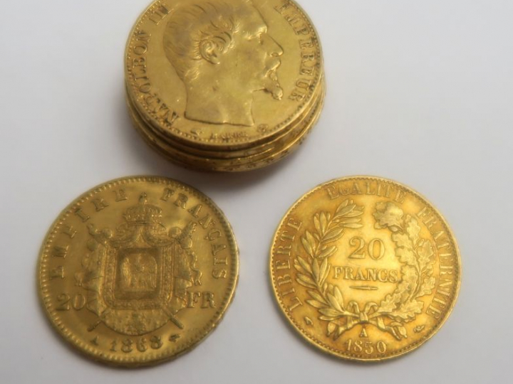 10 pièces 20 francs or. Frais acheteur 5 % TTC