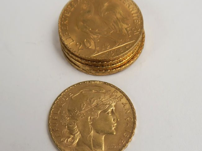 6 pièces 20 Francs or. Frais acheteur 5 % TTC