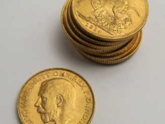 Vente aux enchères 10 pièces Souverain or. Frais acheteur 5 % TTC