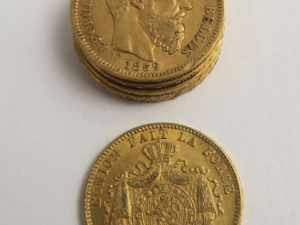 Vente aux enchères 6 pièces Léopold II or. Frais acheteur 5 % TTC