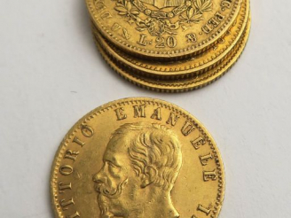 Vente aux enchères 4 pièces de 20 Lires or. Frais acheteur 5 % TTC