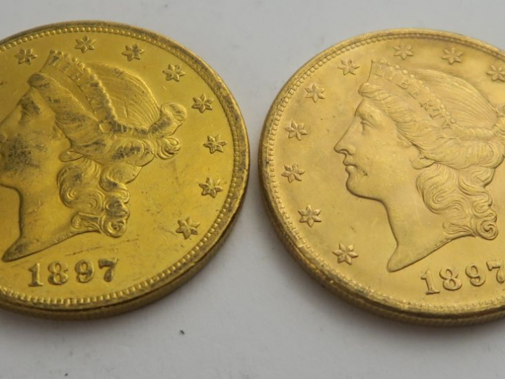 2 pièces de 20 dollars or 1897. Frais acheteur 20 % TTC