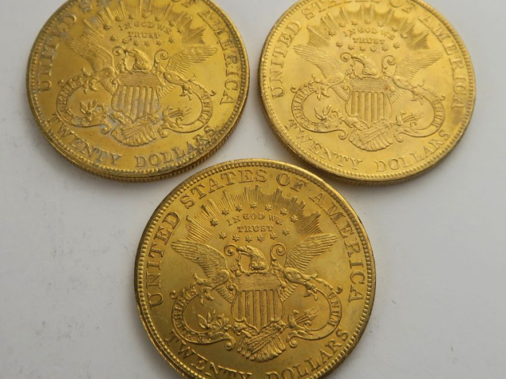 3 pièces de 20 dollars or 1904. Frais acheteur 20 % TTC