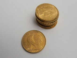 Vente aux enchères 10 pièces de 20 francs or. Frais acheteur 20 % TTC