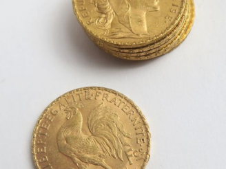 Vente aux enchères 7 pièces 20 francs or. Frais acheteur 20 % TTC