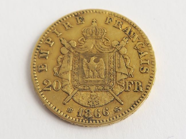 1 pièce de 20 francs or, 1866 B. Frais acheteur 20 % TTC