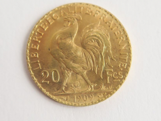 Vente aux enchères 1 pièce de 20 francs or. Frais acheteur 20 % TTC