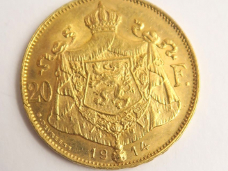 Vente aux enchères 1 pièce de 20 francs belge or. Frais acheteur 20 % TTC