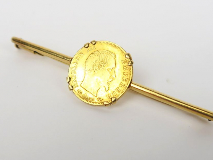 Pièce de 5 francs 1859 montée en broche. Poids : 4,7 g