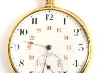 Vente aux enchères Montre de gousset en or, cadran des secondes. Poids tel : 84 g