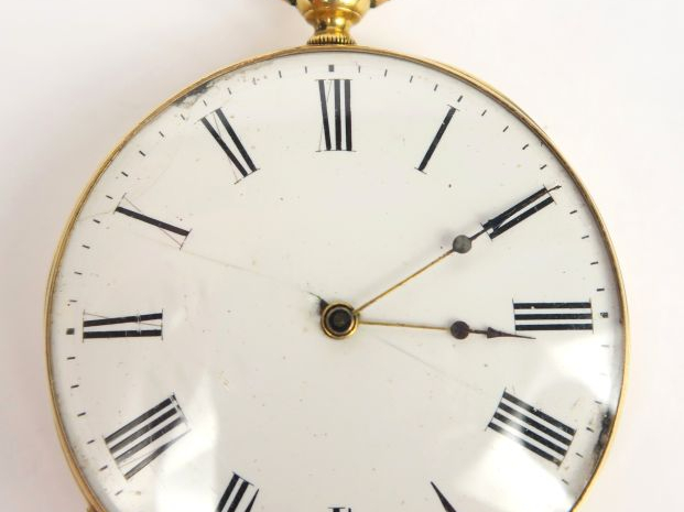 Montre de gousset en or, cuvette en métal. Poids tel : 65,2 g