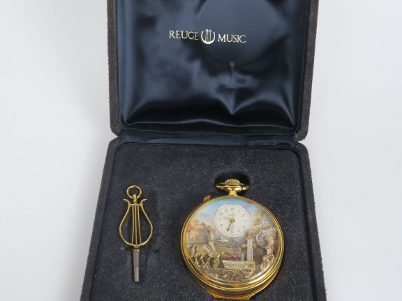REUGE. Montre de gousset automate, avec son coffret