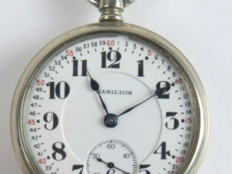 Vente aux enchères HAMILTON. Montre de gousset en argent, modèle chef de train. Piods tel