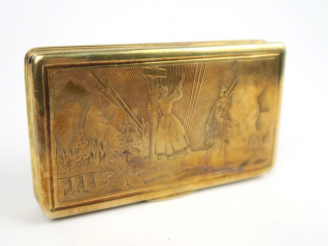 Vente aux enchères Boite en vermeil, poinçon Minerve, couvercle gravé à décor d'un paysag