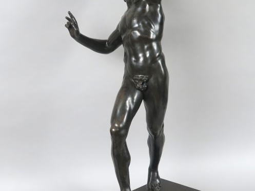 	« Faune de Pompéi » Sculpture en bronze à patine brune.  H. 87 cm