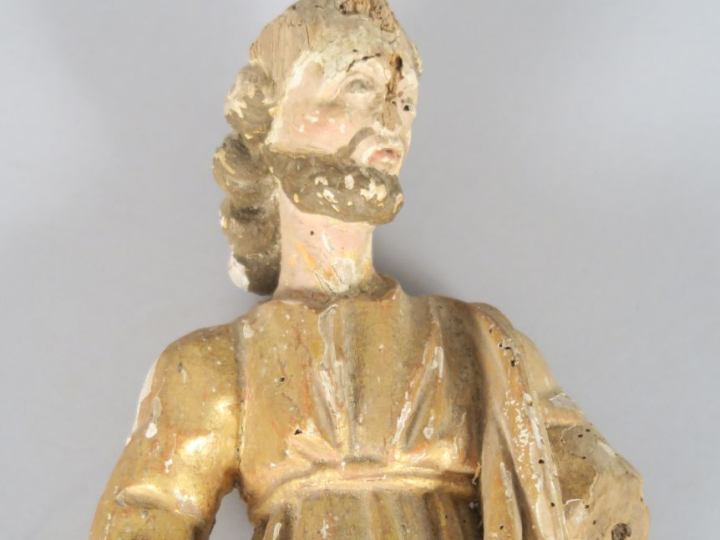 Sujet XVIIIème en bois sculpté, doré et polychrome "Saint personnage" 