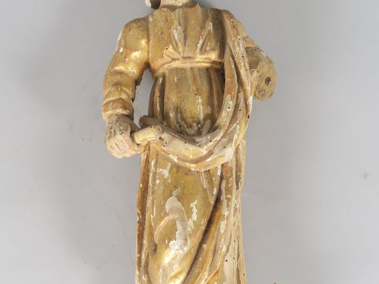 Sujet XVIIIème en bois sculpté, doré et polychrome "Saint personnage" 