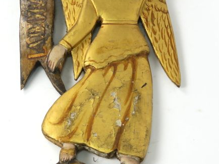 Paire d'anges XVIIIème en bois sculpté, polychrome et doré. H. 81 et 8